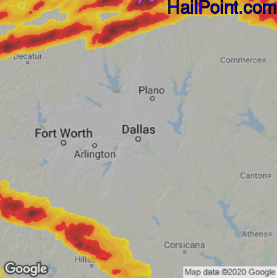 Hail Map for Dallas, TX Region on May 9, 2024 