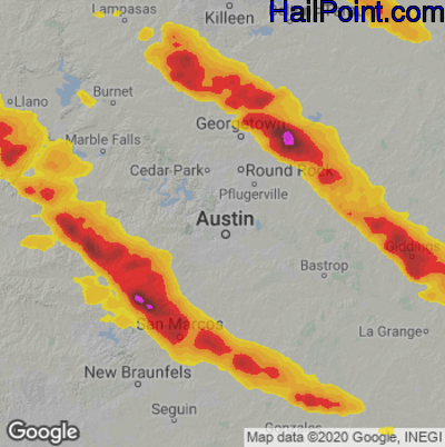 Hail Map for Austin, TX Region on May 9, 2024