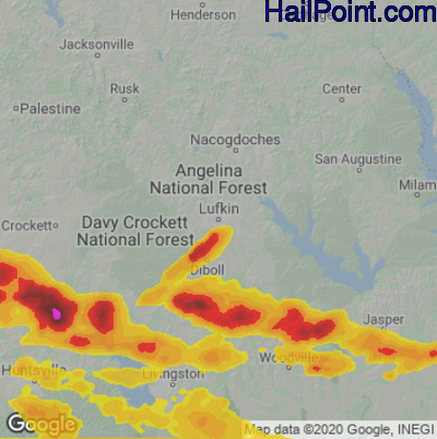 Hail Map for Lufkin, TX Region on May 10, 2024