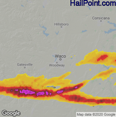 Hail Map for Waco, TX Region on May 12, 2024 