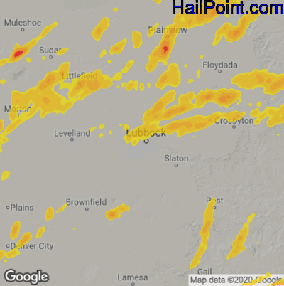 Hail Map for Lubbock, TX Region on May 15, 2024 