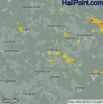 Hail Map for Vidalia, GA Region on May 19, 2024