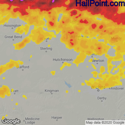 Hail Map for Hutchinson, KS Region on May 19, 2024 