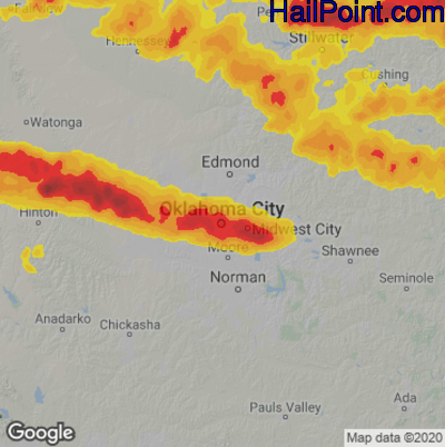 Hail Map for Oklahoma City, OK Region on May 20, 2024