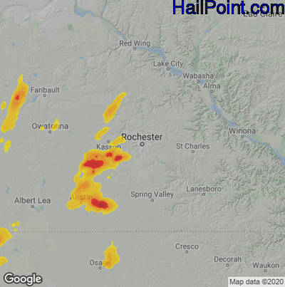 Hail Map for Rochester, MN Region on May 20, 2024