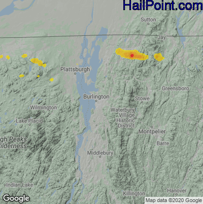 Hail Map for Burlington, VT Region on May 21, 2024 