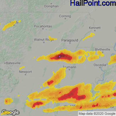 Hail Map for Jonesboro, AR Region on May 22, 2024 