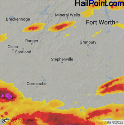 Hail Map for Stephenville, TX Region on May 22, 2024