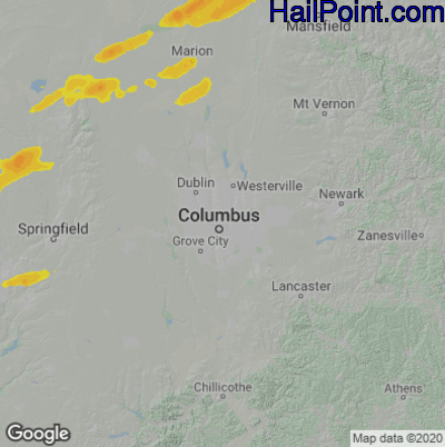 Hail Map for Columbus, OH Region on May 22, 2024 