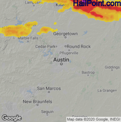 Hail Map for Austin, TX Region on May 22, 2024