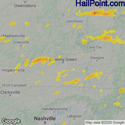 Hail Map for Bowling Green, KY Region on May 23, 2024 