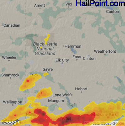 Hail Map for Elk City, OK Region on May 23, 2024 