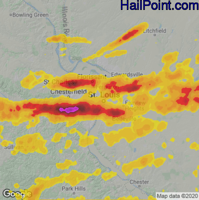 Hail Map for St. Louis, MO Region on May 26, 2024 