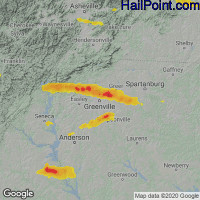 Hail Map for Greenville, SC Region on May 26, 2024 