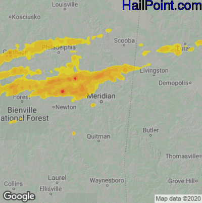 Hail Map for Meridan, MS Region on May 27, 2024 