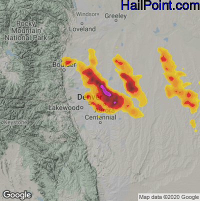 Hail Map for Denver, CO Region on May 31, 2024 