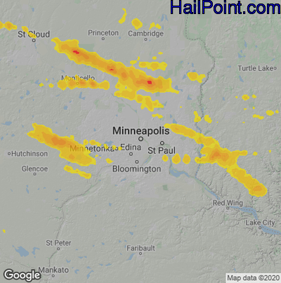 Hail Map for Minneapolis, MN Region on June 13, 2024 