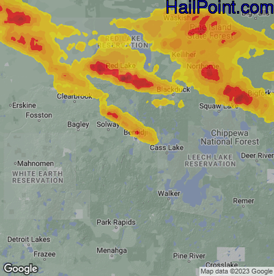 Hail Map for Bemidji, MN Region on June 24, 2024