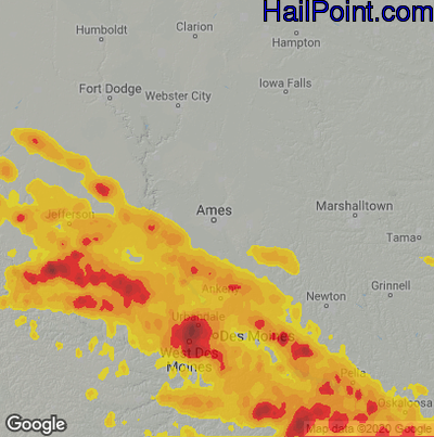 Hail Map for Ames, IA Region on July 30, 2024 