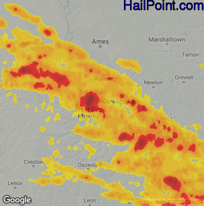 Hail Map for Des Moines, IA Region on July 30, 2024 