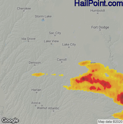 Hail Map for Carroll, IA Region on July 31, 2024 