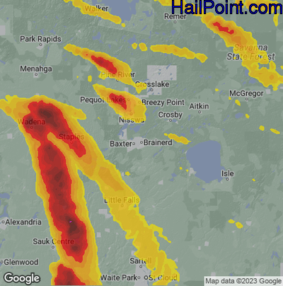 Hail Map for Brainerd, MN Region on August 3, 2024 