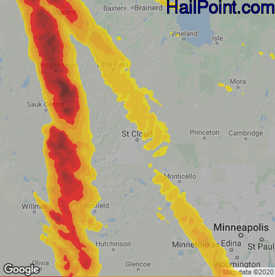 Hail Map for St Cloud, MN Region on August 3, 2024 