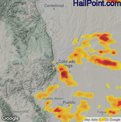 Hail Map for Colorado Springs, CO Region on August 19, 2024 