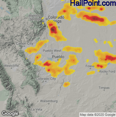 Hail Map for Pueblo, CO Region on August 19, 2024 