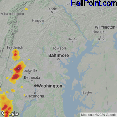 Hail Map for Baltimore, MD Region on August 29, 2024 