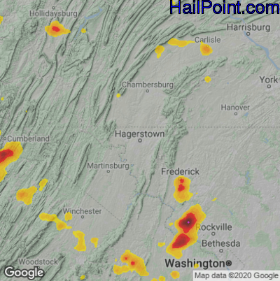 Hail Map for Hagerstown, MD Region on August 29, 2024 