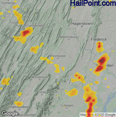 Hail Map for Winchester, VA Region on August 29, 2024 