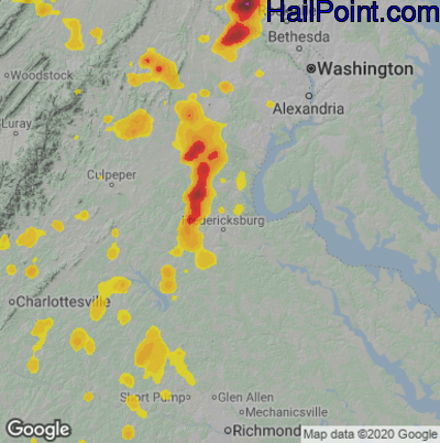 Hail Map for Fredericksburg, VA Region on August 29, 2024 