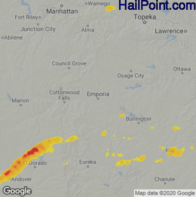 Hail Map for Emporia, KS Region on September 21, 2024 