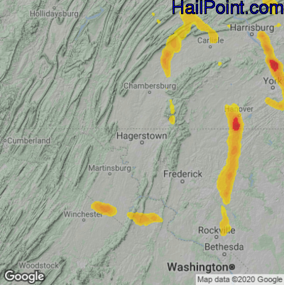 Hail Map for Hagerstown, MD Region on September 21, 2024 