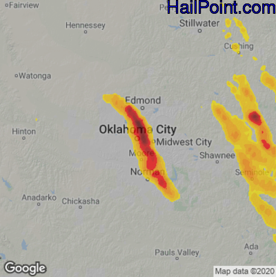 Hail Map for Oklahoma City, OK Region on September 24, 2024 