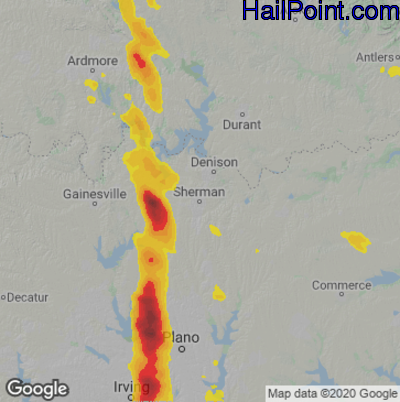 Hail Map for Sherman, TX Region on September 25, 2024 