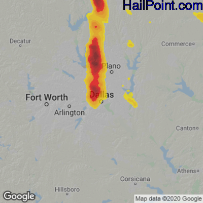 Hail Map for Dallas, TX Region on September 25, 2024 