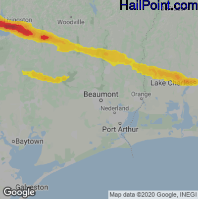 Hail Map for Beaumont, TX Region on March 8, 2025 