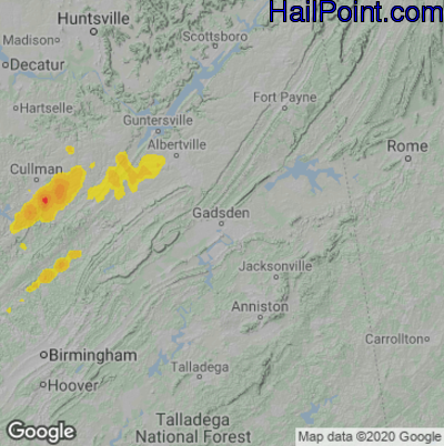 Hail Map for Gadsen, AL Region on March 15, 2025 