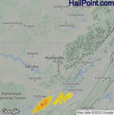 Hail Map for Huntsville, AL Region on March 15, 2025 