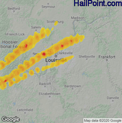 Hail Map for Louisville, KY Region on March 15, 2025 