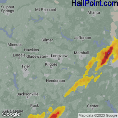 Hail Map for Long View, TX Region on March 15, 2025 