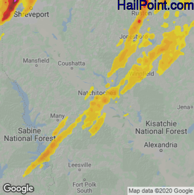 Hail Map for Nachitoches, LA Region on March 15, 2025 