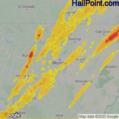 Hail Map for Monroe, LA Region on March 15, 2025 