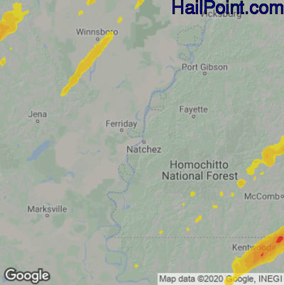 Hail Map for Natchez, MS Region on March 15, 2025 