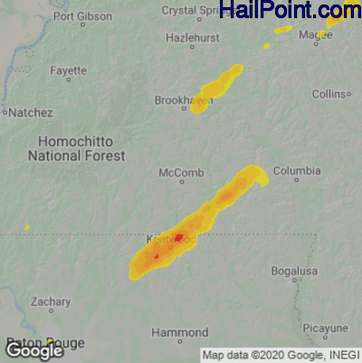 Hail Map for McComb, MS Region on March 15, 2025 