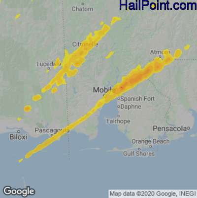 Hail Map for Mobile, AL Region on March 15, 2025 