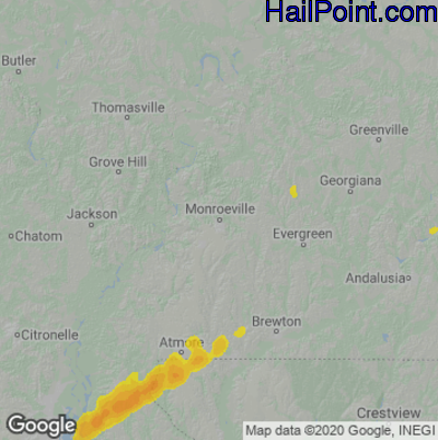 Hail Map for Monroeville, AL Region on March 16, 2025 