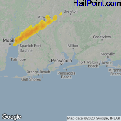 Hail Map for Pensacola, FL Region on March 16, 2025 